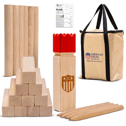 Kubb Yard Game Set Viking Chess Rubber Wood | Laser-engraved king, Carry bag, Backyard, Lawn, Beach, Camping, Outdoor play, Family gatherings, Easy to learn, Fast setup