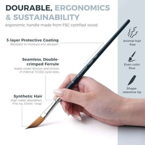 Fuumuui Watercolor Brush Set, 10Pcs Professional Soft Synthetic Hair Paint Brushes - Wide Flat, Dagger, Cat's Tongue, Extended Needle, Round, Grainer for Watercolor Gouache Inks Painting - color: Black10