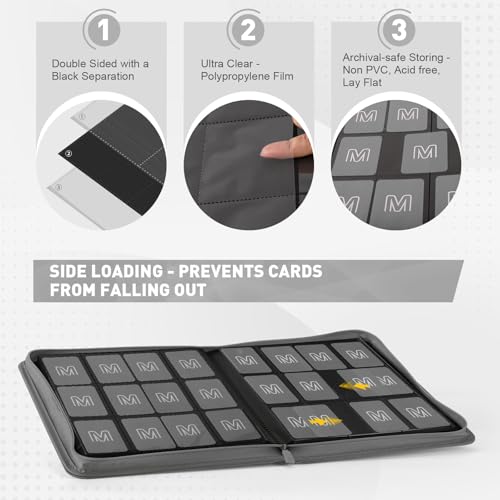 Premium Card Binder 12 Pocket for 720 Pockets Trading Card Binder, PU Zipper Card Collection Album, Sturdy Side-Loading Card Book Holder for MTG, TCG, Game Cards, Sports Cards - color: 12 Deep gray