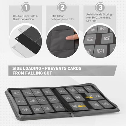 Premium Card Binder 12 Pocket for 720 Pockets Trading Card Binder, PU Zipper Card Collection Album, Sturdy Side-Loading Card Book Holder for MTG, TCG, Game Cards, Sports Cards - color: 12 Deep gray