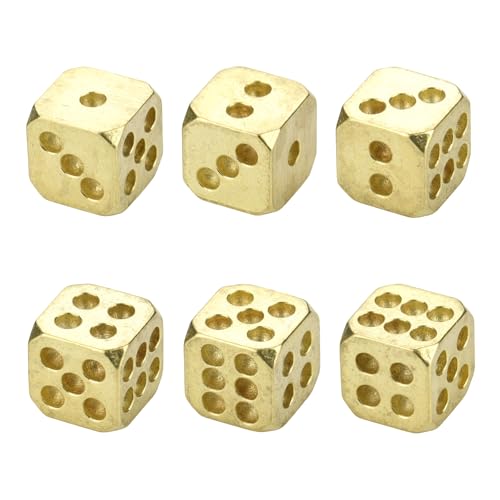 6 Pcs Brass Metal Game Dices Set for Poker Game, Portable Solid Brass 6-Sided Standard Dices for Home, Party, Decoration and Board Games, for Adult (Golden Tone) - color: Golden Tone