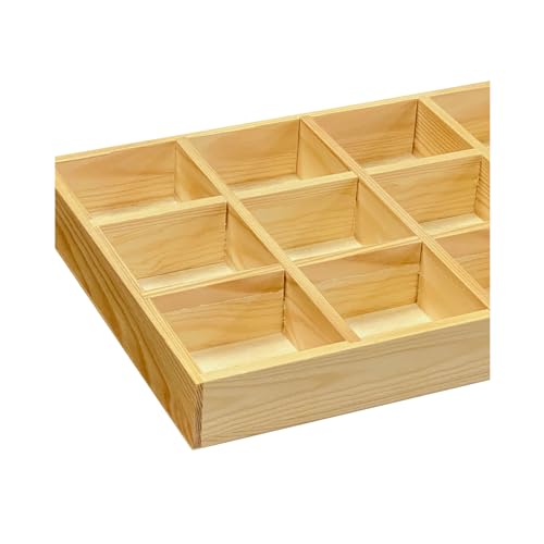 2 Pack Wooden Sorting Tray Grid Display Wood Divided Organizer Vanish Finished Section Box (12 Compartments,12.9 x 9.1 x 1.55 Inch Each Tray)
