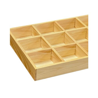 2 Pack Wooden Sorting Tray Grid Display Wood Divided Organizer Vanish Finished Section Box (12 Compartments,12.9 x 9.1 x 1.55 Inch Each Tray)