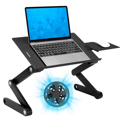 Mount-It! Adjustable Laptop Stand & Lap Desk with USB Cooling Fans, Large Aluminum Laptop Tray with Mouse Pad, Portable Sit-Stand Laptop Desk for Bed, Couch & Table