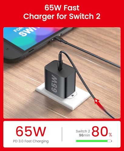 2Pcs 65W Switch 2 Charger with 10FT/3M Cable - GaN3 AC Power Adapter for Nintendo Switch/OLED/Lite & Steam Deck/OLED, Original Quality, Supports 4K TV Mode, PD3.0 Fast Charger for PS4 Controller, Galaxy - size: 2pcs 10FT/3M