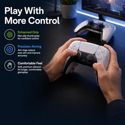 16PCS Silicone Thumb Grips & FPS Aim Rings for PS5, PS4, Switch Pro Controllers - 8 Joystick Caps, 6 Multi-Level Resistance Rings, 2 Protector Rings for Enhanced Grip and Precision Control