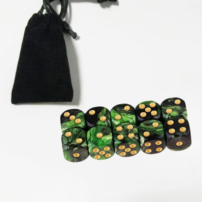 10PCS Polyhedral D6 Dice 16mm Acrylic Dice Game Dice for RPG MTG DND (Green Black) - color: Green Black