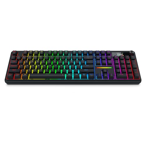 Redragon K762 Wireless Gasket Gaming Keyboard w/Hype Screen & Knob, 104 Keys Mechanical Keyboard, Easy-Control 1.14’’ TFT Info Display, 5-Layer Noise Dampening, Round PBT Keycaps, Custom Linear Switch - color: Essential Black, size: 104 Keys
