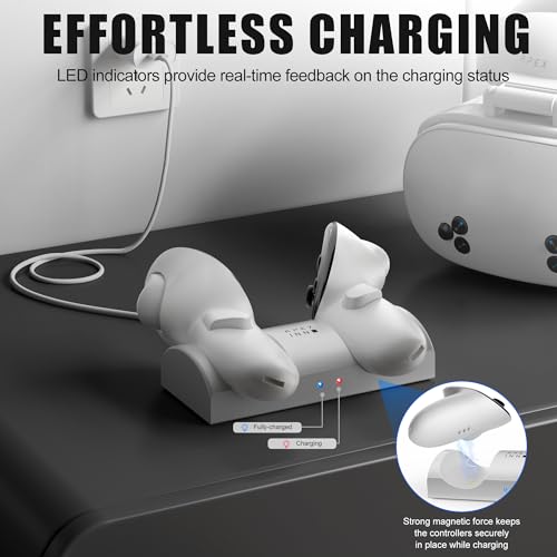APEXINNO Compact Charging Dock Compatible with Meta Quest 3/3S Controllers,Wireless Charging Station for Quest 3/3S Accessories,Magnetic Charger Stand for Controller with 2 Rechargeable Battery
