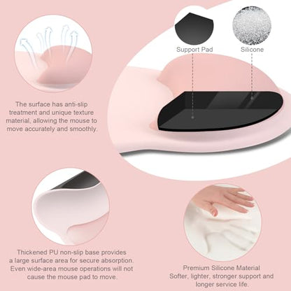 MOSISO Wrist Rest for Mouse Pad Set, Large Gaming Deskpad, Baby Pink | Circle Curved Mousepad&Keyboard Wrist Rest&Coaster, Ergonomic Non-Slip Mousepad&Easy Typing Pad with Silicone Lining - color: Baby Pink