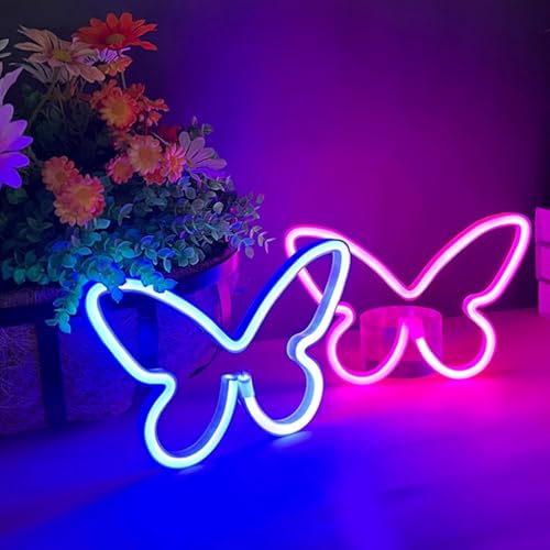 2 Pcs Butterfly Neon Signs Pink Blue LED Night Lights for Wall Decor | USB/Battery Powered for Bedroom Kids Room Wedding Birthday Parties Art Decorations - color: Pink+Blue