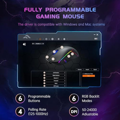 FFJ Wireless Gaming Mouse, 24000 DPI, Rechargeable Gaming Mice for PC, Mac | Tri-Mode 2.4G/USB-C/Bluetooth 5.3 Gaming Mouse Wireless, RGB Programmable Mouse Gamer, 75Hrs Battery Life, Black