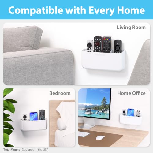 TotalMount Hole-Free Remote Holder – Eliminates Need to Drill Holes in Your Wall (Premium White Holder for 3 or 4 Remotes) - color: White