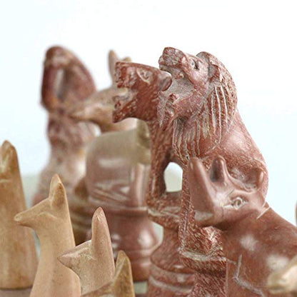 Global Crafts Soapstone Animal Chess Set - Hand-Carved 15 in African Set - Ages 13 and Up - size: 15 Inch