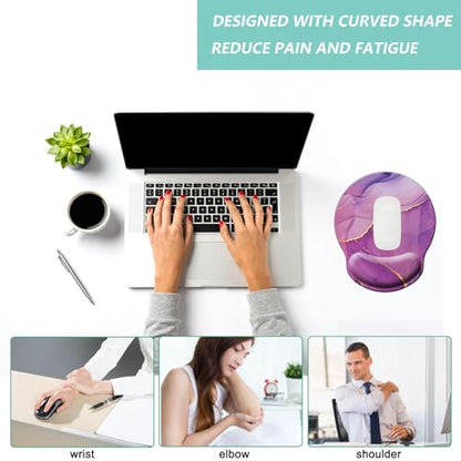 Mouse Pad with Wrist Support, Ergonomic Mouse Pad with Memory Foam Wrist Rest Cushion, Non-Slip Rubber Base Gaming Mice Pad for Home Office Computer Laptop, Purple Marble - color: Purple marble