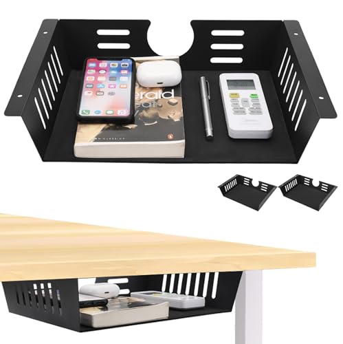 2 Pack Under Desk Shelf - Under Desk Storage Shelf Metals,Under Desk Organizer - Black Under Shelf Storage for Office Tables & Workstations（11 Inch） - size: 11 inch 2 Pack
