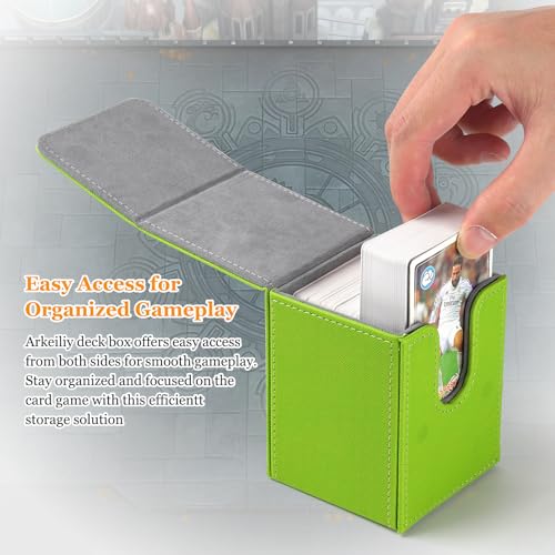Arkeiliy Card Deck Box, 110+ Storage MTG Deck Box with 50 Pcs Card Sleeve, Collectible Trading Card Cases for Magic Commander and More (Grass) - color: Grass