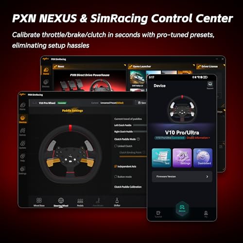 PXN V10 Pro Direct Drive Sim Racing Wheel, 3.2Nm Force Feedback | Servo Motor, 3 Hall-Effect Pedals, 4 Paddle Shifters, for PC, Xbox One, Xbox Series X/S, PS4