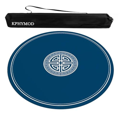 Blue Round Mahjong Mat with Carrying Bag, Anti Slip Noise Reduction Poker Card Board Tile Games Polyester Table Cover(Blue-2,33.46x33.46 in) - color: Blue-2, size: 33.46x33.46 in