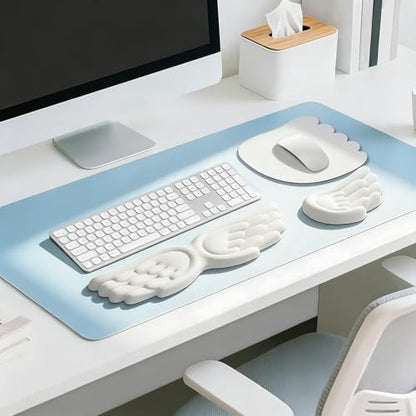 JIKIOU Angel Wing Wrist Rest Ergonomic Memory Foam Wrist Rest for Keyboard | Cute Savior of Wrist Pain, PU Leather Surface, Anti-Slip Base, Waterproof, Compatible with Most Keyboards & Mice, White