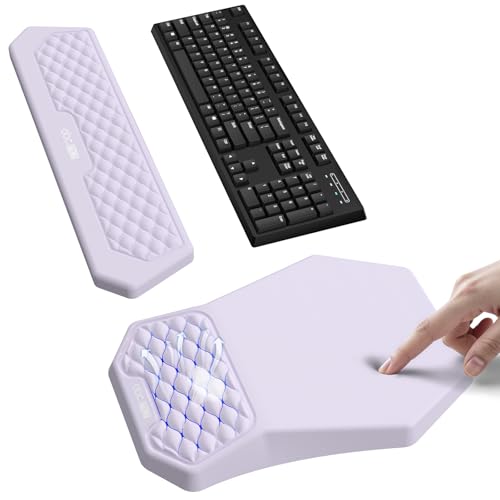 Ergonomic Mouse Pad Wrist Rest and Keyboard Wrist Rest Support Set | Massage Design Mousepad for Carpal Tunnel Pain Relief, Memory Foam, Non-Slip PU Base for Computer Desk, Purple - color: Purple