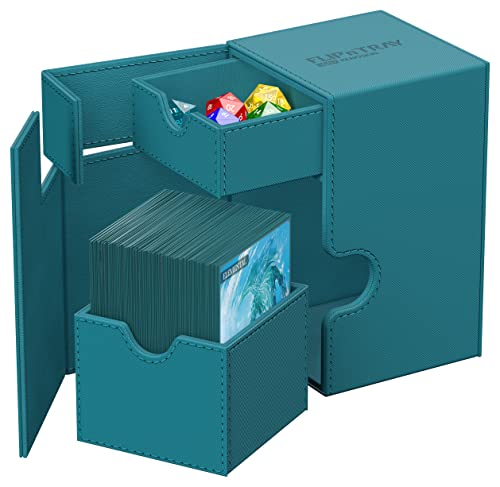 Ultimate Guard Flip'n'Tray 100+, Deck Case for 100 Double-Sleeved TCG Cards + Dice Tray, Petrol, Independent Magnetic Closure & Microfiber Inner Lining - color: Petrol