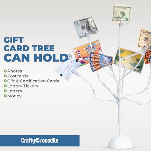 LED Gift Card Tree Holder to Hold Gift Cards, Lottery Tickets, Money | Lottery Ticket Holders with 12 Flexible Clips & 25 Warm Lights, Great for Birthday, Party, Wedding, Christmas - color: Led Gift Card Tree