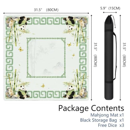 Green Chinoiserie Mahjong Mat for Table, 31.5 * 31.5in Anti Slip Mahjong Mats Table Cover, Noise Reduction, Neoprene Mah Jongg Mat, Mahjong Set Gift for Poker Board Tile Games Table Mats, Panda - color: Panda