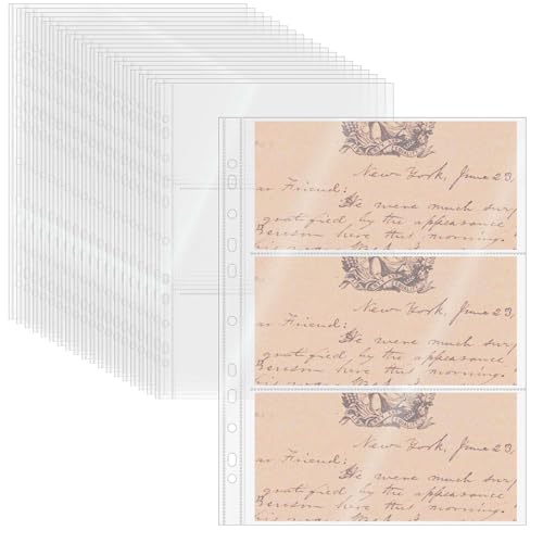 Mogoostry A4 Clear Sheet Protectors 3 Pocket Binder Sleeves 20 Sheets 11 Holes Side Open Banknote Protector Currency Collection Page Protector - color: 3-pocket