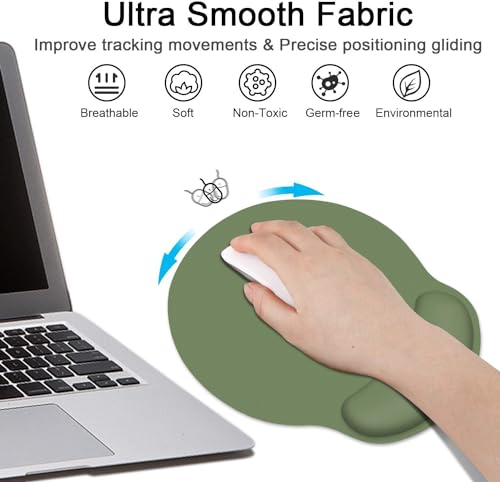 Ergonomic Mouse Pad Set with Wrist Rest, Green | Non-Slip Rubber Base Wrist Cushion Support and Coasters Mousepad with Wrist Support for Computer Keyboard - color: GREEN