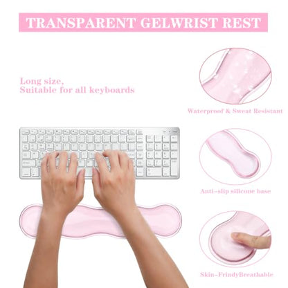 Keyboard and Mouse Wrist Rest, Silicone Gel Ergonomic Mouse Pad with Wrist Rest Set, Gaming Mousepad Arm Cushion Support for Computer Office Desk Accessories (Pink) - color: Clear Pink Set