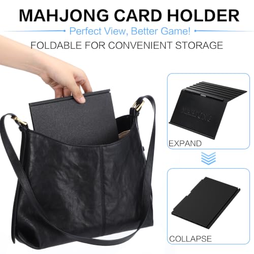 4 Packs Mahjong Card Holder for Table, Foldable Under Mat Slide-in Plastic Tile Racks 3D Space-Saving Angled Stand Table Accessories for American Mahjong Cards Game Night(Flower,Black) - color: Black