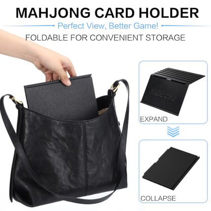 4 Packs Mahjong Card Holder for Table, Foldable Under Mat Slide-in Plastic Tile Racks 3D Space-Saving Angled Stand Table Accessories for American Mahjong Cards Game Night(Flower,Black) - color: Black