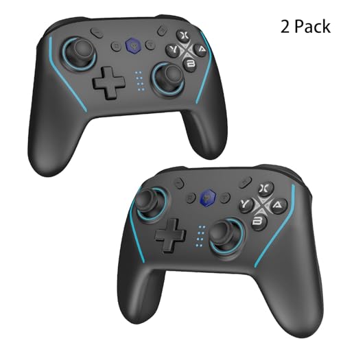 NBCP X6 2 Pack Wireless Bluetooth Pro Controller Compatible with Nintendo Switch Controller For Switch 2 Controller, PC, Android, iOS - 6-Axis Gyro,Dual 4-Level Vibration, Anti-Drift Joysticks, Turbo, 2 Programmable Buttons, Wake-Up,Screenshot - color: Bl
