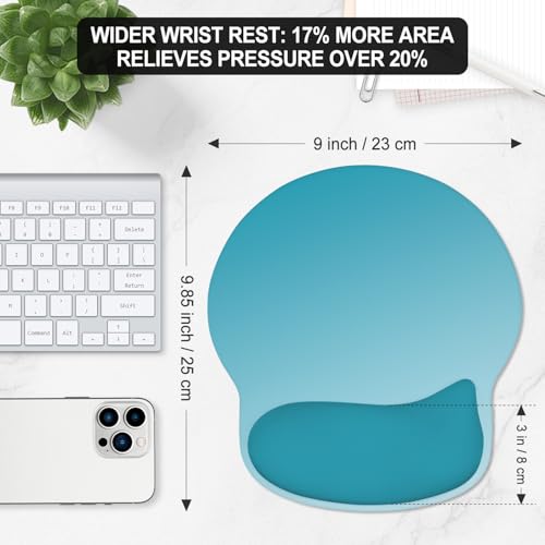 ITNRSIIET Ergonomic Mouse Pad with Wider Memory Foam Wrist Rest +17%, Curved Cushion Reduces Pressure 20%, Pain Relief, Non-Slip, Smooth, Cute Color Desk Accessory, 9.85 x 9 inch, Ombre Blue Gradient - color: Ombre Blue Gradient