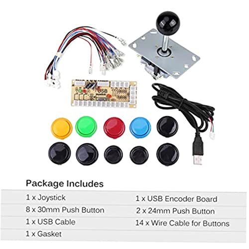 allesoky Build Your Own Arcade Gaming System with 1 Player DIY Kit - Joystick and Button Kit for MAME PC Cabinet Build - Compatible Accessories Included
