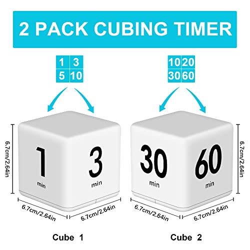 JOYIT 2 Pcs Cube Timer Set - 2.6 Inch Gravity Sensor Flip Digital Timers for Countdown and Time Management, Featuring 1-10 Minute and 15-60 Minute Settings for Kids and Adults - color: White 2pcs