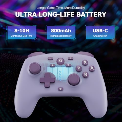 Wireless Switch Controller for Switch/Switch 2/Lite/OLED/PC Controller with Adapter, Purple Switch Controller with Hall Joysticks & Hall Triggers, Switch Pro Controller with Wake-up, 2 Back Programmable Buttons, Turbo Function