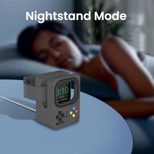 Delidigi Silicone Charger Stand Dock for Apple Watch All Series | Ultra3/Ultra2/Ultra/11/10/9/8/7/6/5/4/3/SE3/SE2/SE1, Retro Game Console Design, Cable Management, Support Nightstand Mode - color: Dark Grey