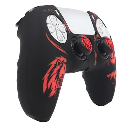 Lion Controller Skin Cover Compatible with PS5/Playstation 5 Controller, RALAN Protector Case Customised Thumb Grip - color: Lion Black Red