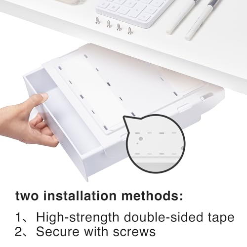 Under Desk Drawer - Large Under Table Hidden Drawer Desk Accessories & Workspace Organizers Desktop Storage Pencil Slide Out Organizer with Screw Adhesive Tape Shelf Tray at Office - size: Middle