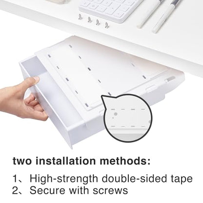 Under Desk Drawer - Large Under Table Hidden Drawer Desk Accessories & Workspace Organizers Desktop Storage Pencil Slide Out Organizer with Screw Adhesive Tape Shelf Tray at Office - size: Middle