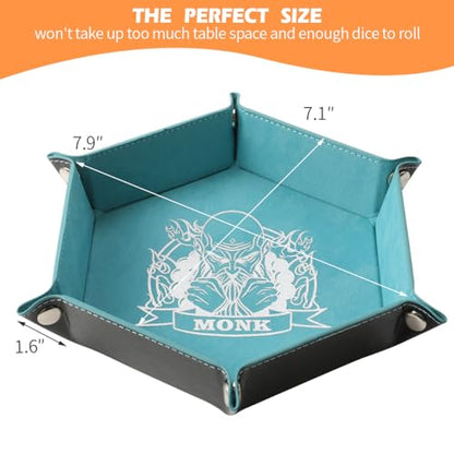 Grajar 6 Pcs DND Dice Tray with Characters Pattern for RPG D&D Table Games - Folding PU Leather and Velvet Rolling Holder Storage Box - color: Character Series 1