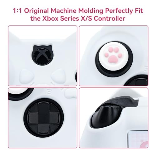 GeekShare Cat Paw Controller Skin Grips Set Anti-Slip Silicone Protective Cover Skin Case Compatible with Xbox Series X Controller with 2 Thumb Grip Caps and 1 Sticker (White) - color: White