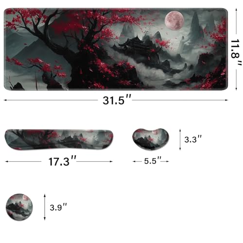 Desk Pad and Keyboard Wrist Rest,Janpense Large Mouse Pad + Keyboard Pad+Mouse Wrist Support, Non-Slip Desk Mat Protector for Office, Home 31.5×11.8 Inches Cherry Blossom - color: Cherry Blossom
