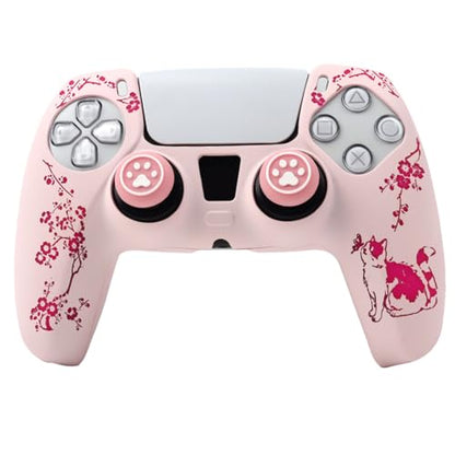 Cat Among Blossoming Branches Controller Skin Cover Compatible with PS5/Playstation 5 Controller, RALAN Protector Case Customised Thumb Grip - color: Cat Pink