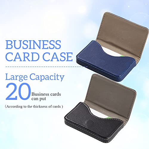 Outus 2 Pcs Business Card Holder, PU Leather Business Card Case Pocket Wallet with Magnetic Shut for Valentines Gift Adult(Blue and Black) - color: Blue and Black