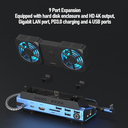for Legion Go for Claw Docking Station, HDMI 4K 60Hz Gigabit Ethernet 10 in 1 Handheld Gaming Console Dock with Dual Cooling Fan, USB 3.0 PD100W M.2 NVMe Slot