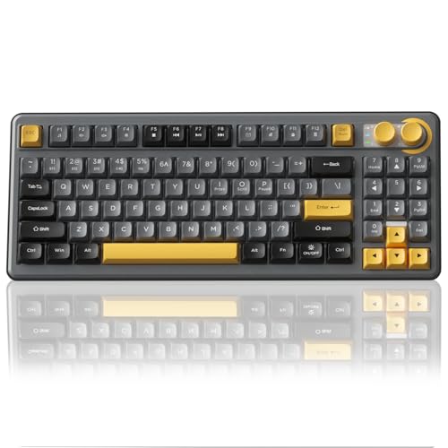SOLAKAKA SK90 75% Wireless Gaming Keyboard - 4000mAh Tri-Mode (BT5.0/2.4G/USB-C) Cute Creamy Gaming Keyboard with Number Pad, Media Knob, RGB Backlit, Quiet Keys Silent Office Keyboards for PC MAC - color: Gray Black, size: SK90 - Wireless