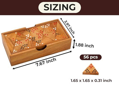 BSIRI Wooden Triangular Dominoes Set Triangle Tile Game Strategy for Adults Classic Domino and Family Board Games Night Travel Dominos Set with Storage Case for Home Table Play - color: Tridominoes